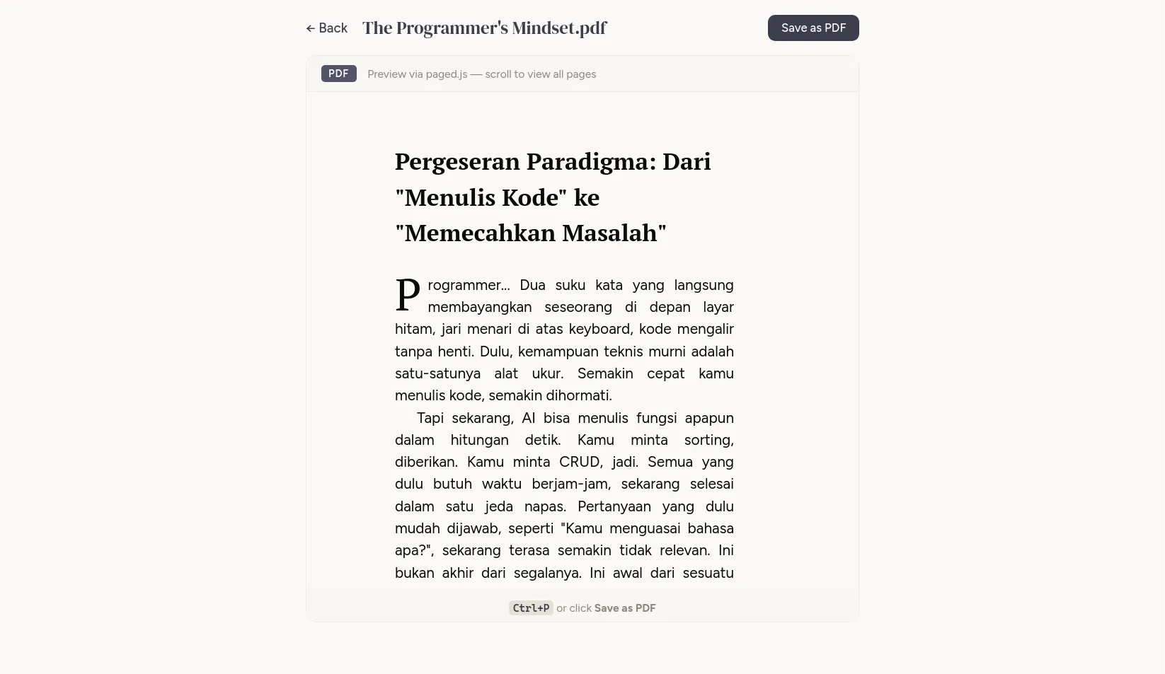 Pratinjau PDF Markbook dengan tipografi cantik